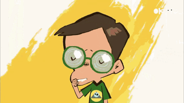 a cartoon of a boy talking to a green alien with a gun
