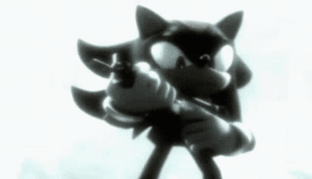 shadow the hedgehog from the video game sonic the hedgehog is holding a gun in his hand .