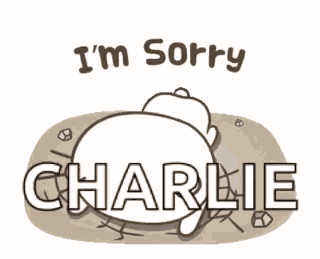 a cartoon bear is sitting on top of a pile of dirt with the word charlie .