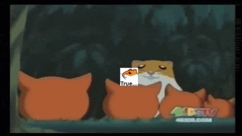 a cartoon of a hamster with the word true on the bottom