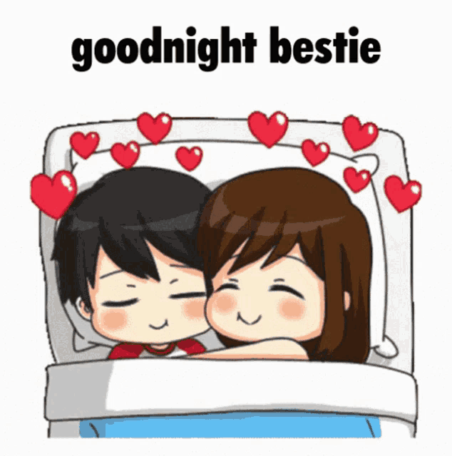 a cartoon of a boy and a girl laying in bed with the words goodnight bestie