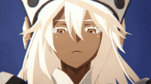a close up of a person 's face with white hair