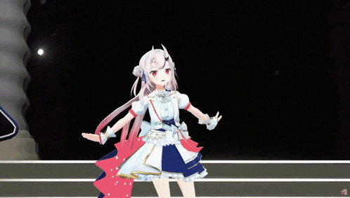 a 3d anime girl is dancing on a stage with a black background