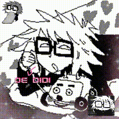 a black and white drawing of a person with glasses and the words be didi