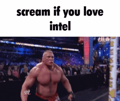a picture of a wrestler with the words scream if you love intel on the bottom
