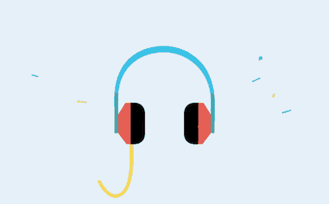 an illustration of a pair of headphones with music notes flying around them