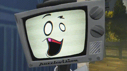 a puzzlevision tv with a face on it