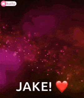 a happy birthday greeting card with the name jake and a red heart .