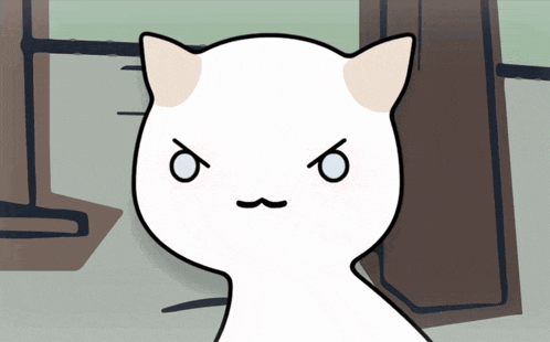 a cartoon drawing of a cat with an angry face