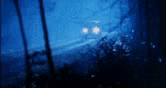 a blurred image of a car driving down a road at night .