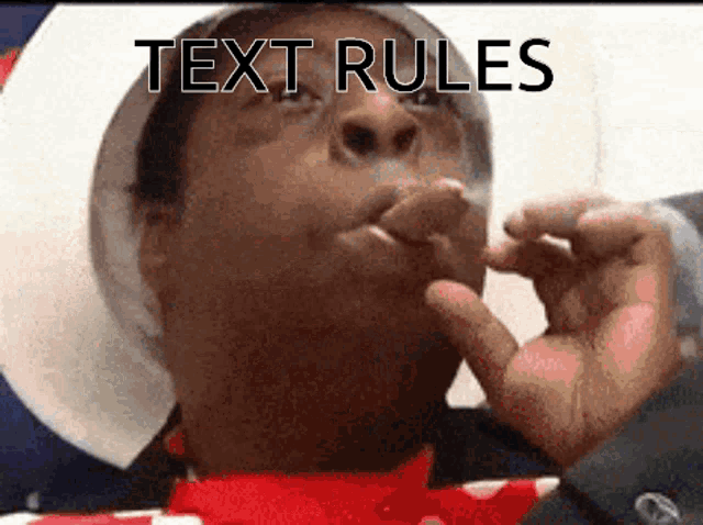 a man smoking a cigarette with the words text rules written above him
