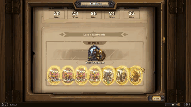 a screenshot of a video game that says last 3 warbands 1st place