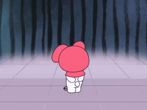 a cartoon character is standing on a tiled floor in front of a dark background