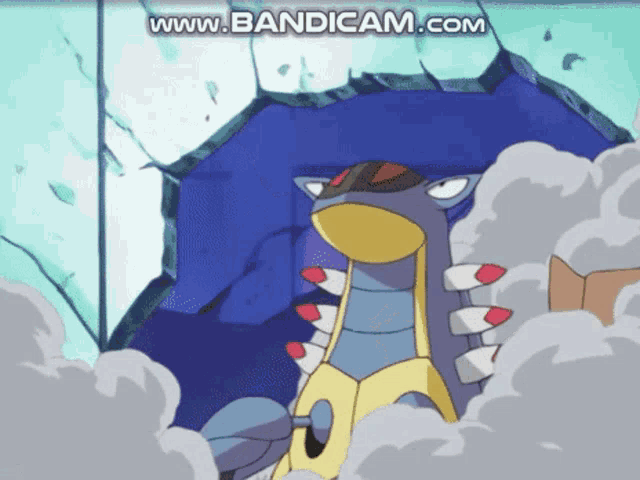 a cartoon character is surrounded by smoke and the website www.bandicam.com is displayed
