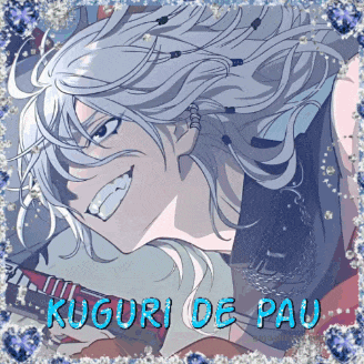a picture of a man with long hair and the name kuguri de pau