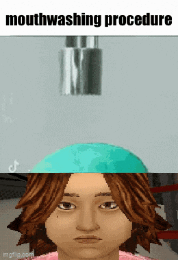 a cartoon of a girl with mouthwashing procedure written on the bottom