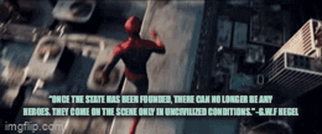 a picture of a man in a spiderman suit with a quote about heroes on the bottom
