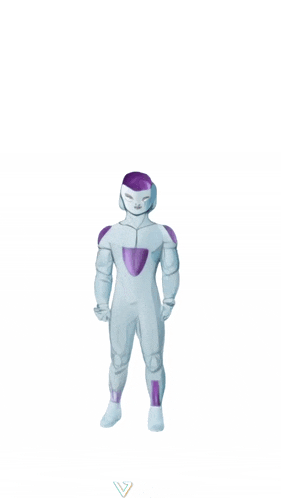 a cartoon character in a white and purple suit