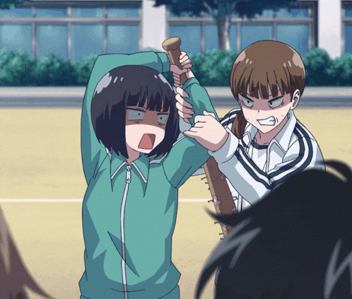 a girl in a green jacket is holding a bat in her hand