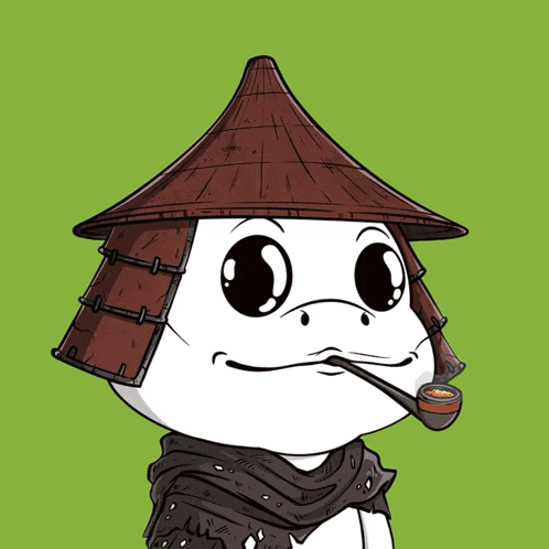 a cartoon of a frog wearing a hat and holding a pipe