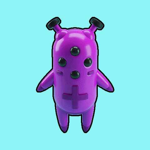 a purple toy with a cross on its chest
