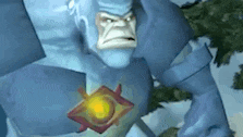 a cartoon character in a blue suit is standing next to a tree holding a sword .