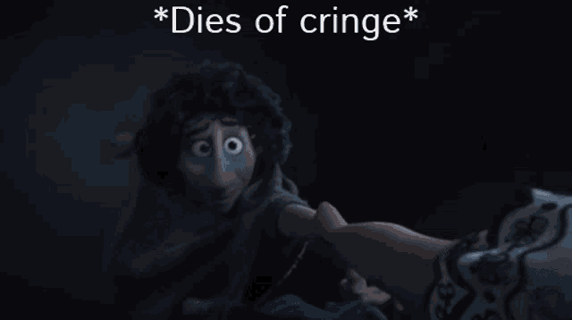 a picture of a cartoon character with the words dies of cringe