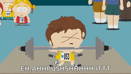a cartoon character lifting a barbell with the number 053 on his shorts