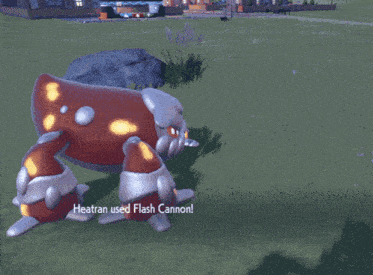 a screenshot of a video game shows a heatran using a flash cannon