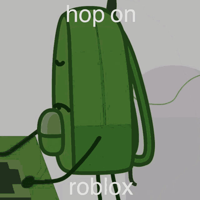 a picture of a green backpack with the words hop on roblox below it