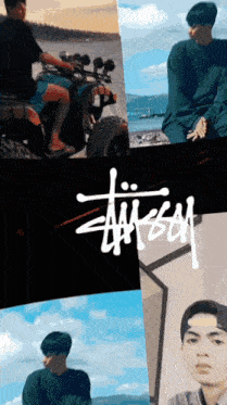 a collage of pictures with the word stussy on the top