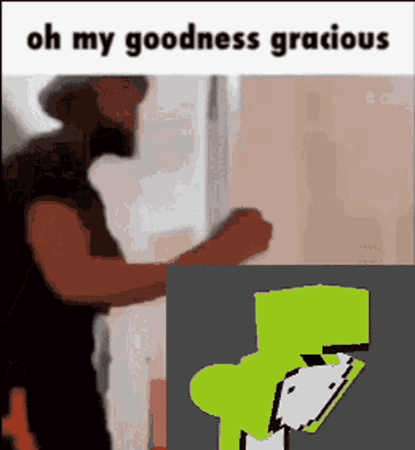 a man in a cowboy hat is standing in front of a refrigerator with the words oh my goodness gracious above him .