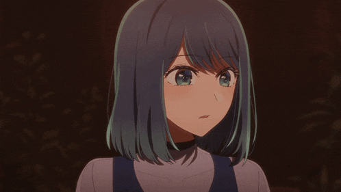 a close up of a anime girl with blue hair