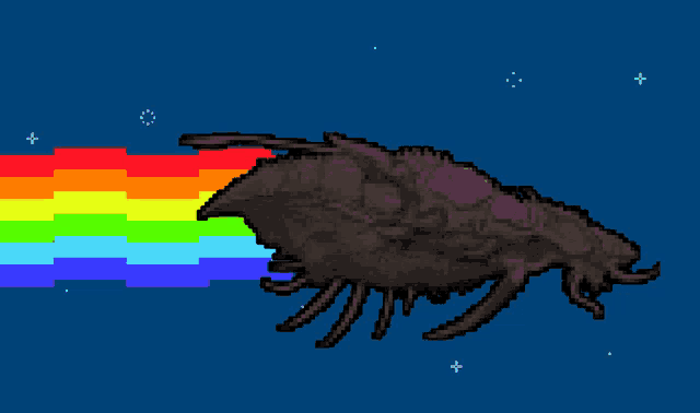 a pixel art of a dragon with a rainbow coming out of it 's mouth