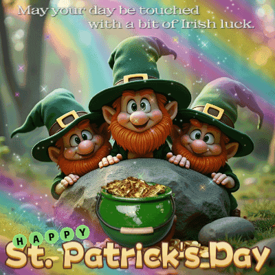a st. patrick 's day greeting card with three leprechauns