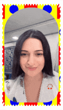 a woman 's face is surrounded by a colorful frame that says " i love "