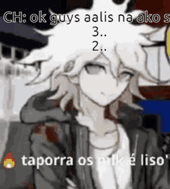 a cartoon of a man with white hair and a hooded jacket is being used as a meme .