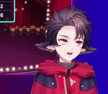 a cartoon character with a red cape and ears is smiling