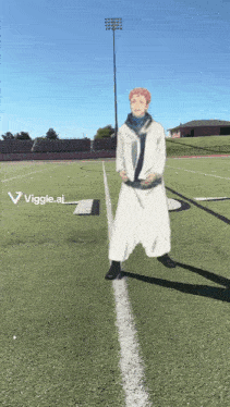 a drawing of a person on a football field with the letters viggle.ai below them