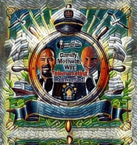 a painting of two men with the words family motivate win telemarketing reinvented on it