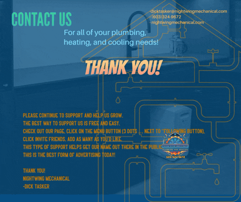 nightwing mechanical plumbing and heating says thank you for supporting us