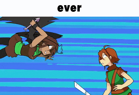 a cartoon of a man holding a sword and a woman holding an arrow with the word ever above them