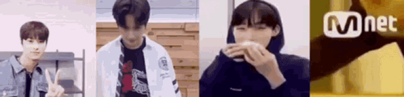 a collage of three pictures of a young man with a mnet logo in the bottom right corner