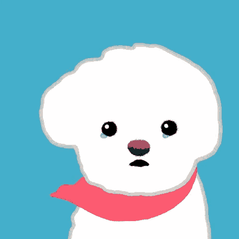 a cartoon drawing of a white dog with tears on its face
