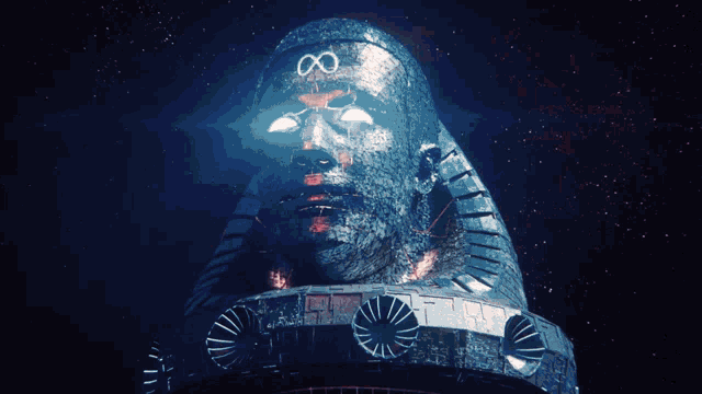 a statue of a face with the number 8 on it