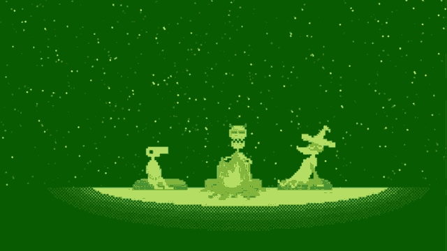 a pixel art of a witch sitting next to a fire