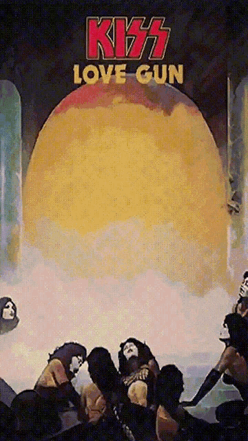 a kiss love gun poster with a group of women