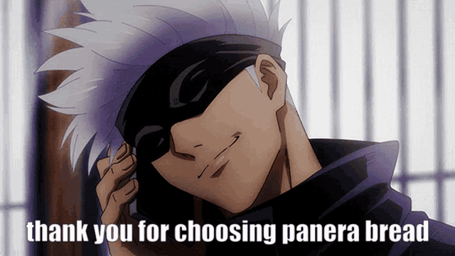 a cartoon character says " thank you for choosing panera bread "