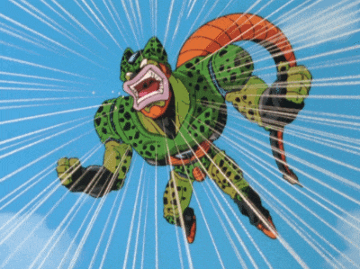 a cartoon character with a large mouth is flying through the air