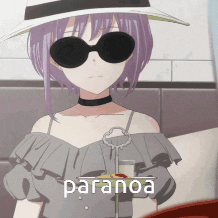 a girl wearing sunglasses and a hat has paranoa written on the bottom